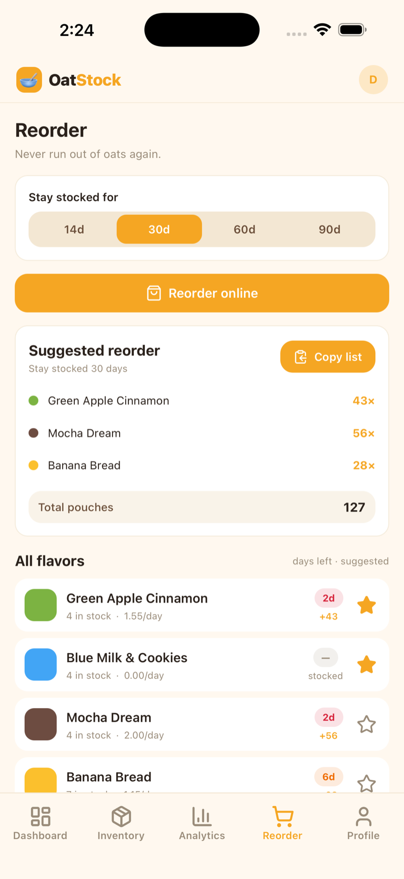Smart reorder